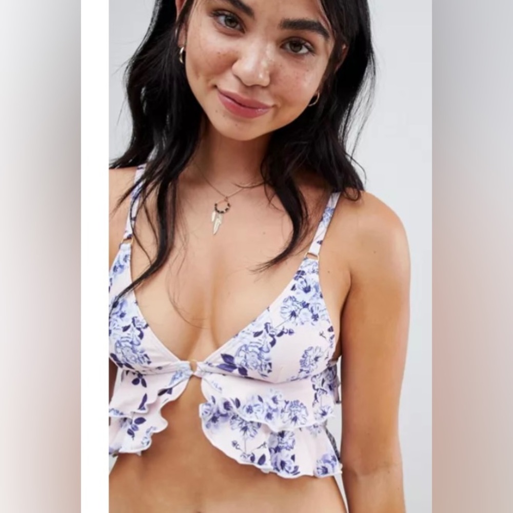 ASOS Floral Frill Bathing Suit Top